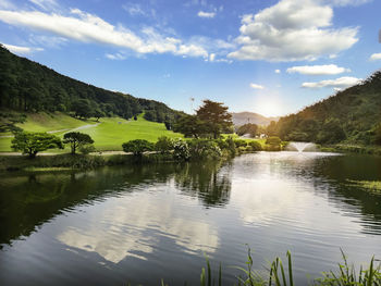 Scenic view of lake against sky