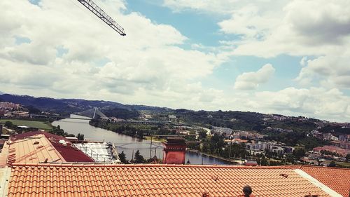 High angle view of townscape against sky