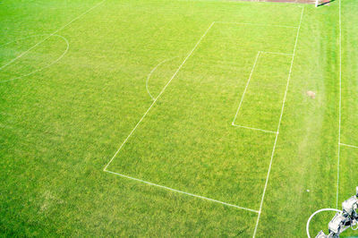 High angle view of soccer field