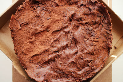 High angle view of chocolate cake in plate