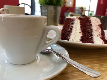 Close-up of coffee cup on table