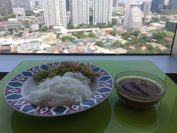 Close-up of served food in plate