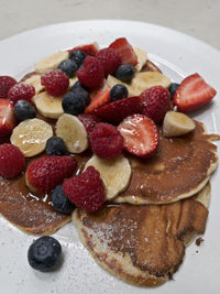 High angle view of breakfast served on table