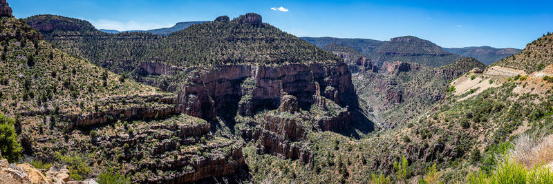 Panoramic view of rocks and mountains against sky