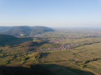 High angle view of agricultural field against sky