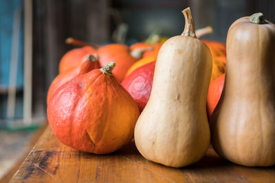 Close-up of pumpkins on table