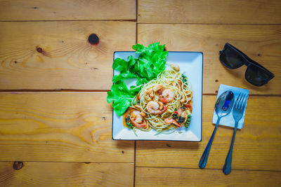 High angle view of food on table