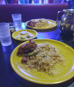 High angle view of food in plate on table