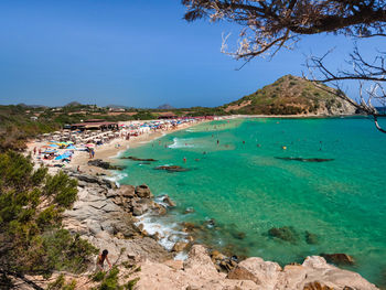 Scenic view of sea against blue sky