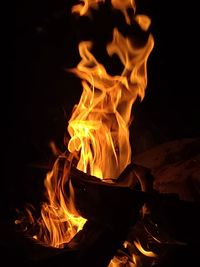 Close-up of fire in the dark