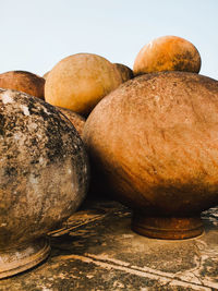 Close-up of bread on table against white background