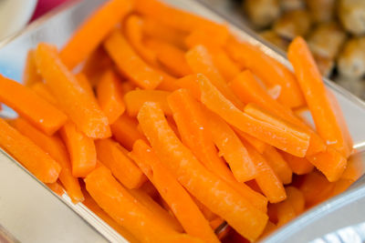 High angle view of chopped vegetables in plate
