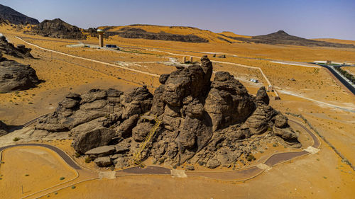 Saudi arabia, hail province, jubbah, aerial view of sandstone outcrops of jebel umm sanman