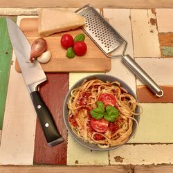 High angle view of vegetables on cutting board