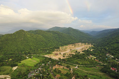 Scenic view of green landscape against sky