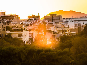View of town at sunset
