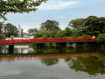 Bridge over lake against sky