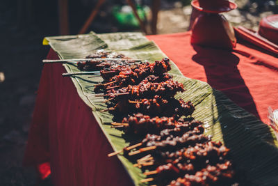 Close-up of meat for sale at market stall