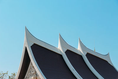 Low angle view of building against clear blue sky