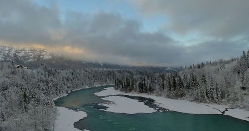 Scenic view of lake against sky during winter