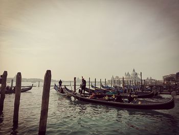 View of boats moored in sea