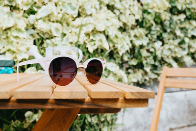 Close-up of sunglasses on table