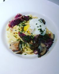 High angle view of breakfast in plate