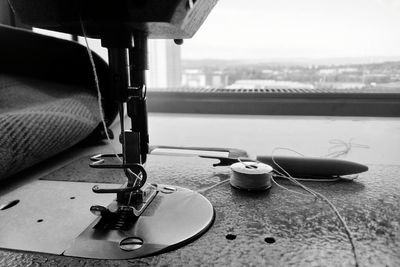 Close-up of sewing machine