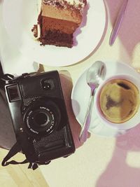 High angle view of coffee on table