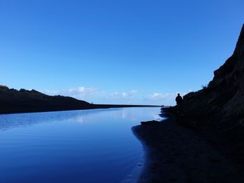 Scenic view of sea against clear blue sky