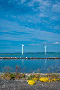 Nordex windmills at ebeltoft ferry harbor