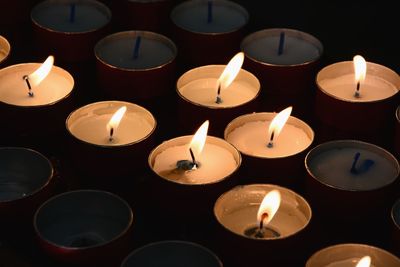 Full frame shot of illuminated tealight