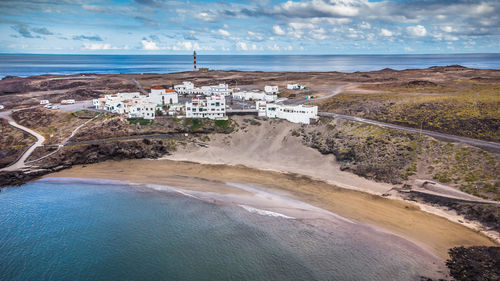 High angle view of beach against sky