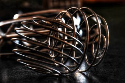 Close-up of metallic object on table