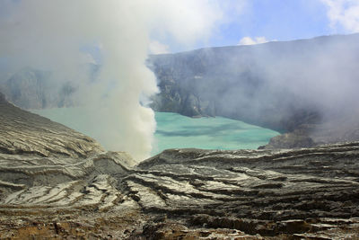 Smoke emitting from volcanic mountain