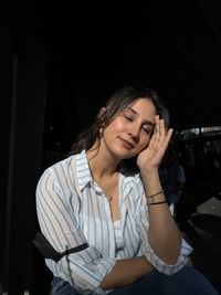 High angle view of young woman looking away