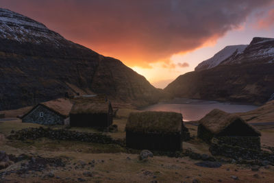 Scenic view of mountains against sky during sunset