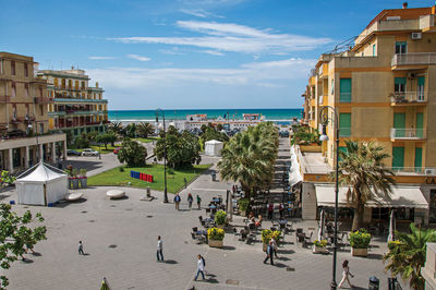 Overview of piazza anco marzio, the main square of ostia in italy.