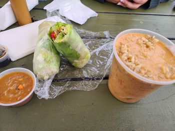 High angle view of food on table