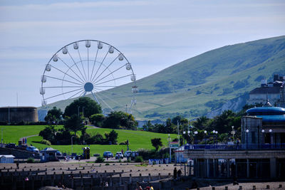 Eastbourne, east sussex, u.k. ferris wheel on wish tower with south downs in the background