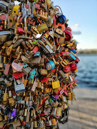 Full frame shot of padlocks on railing