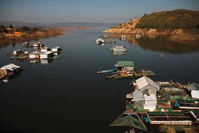 High angle view of boats in sea