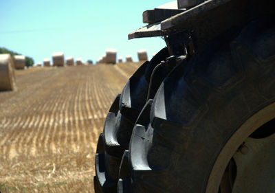 Close-up of tractor on field