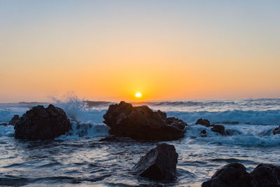 Scenic view of sea at sunset