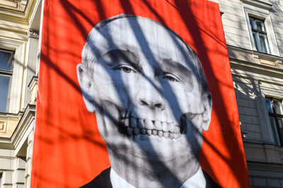 Putin skull printed on wall