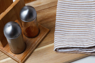 High angle view of bread on cutting board