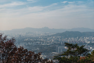 High angle view of townscape against sky