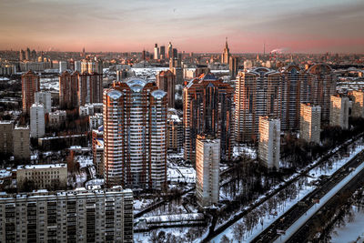 Aerial view of city during winter