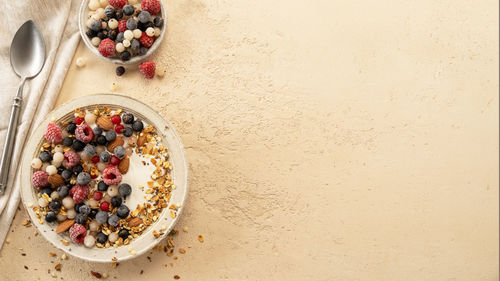 High angle view of food on table