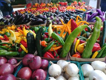 Various vegetables for sale at market stall